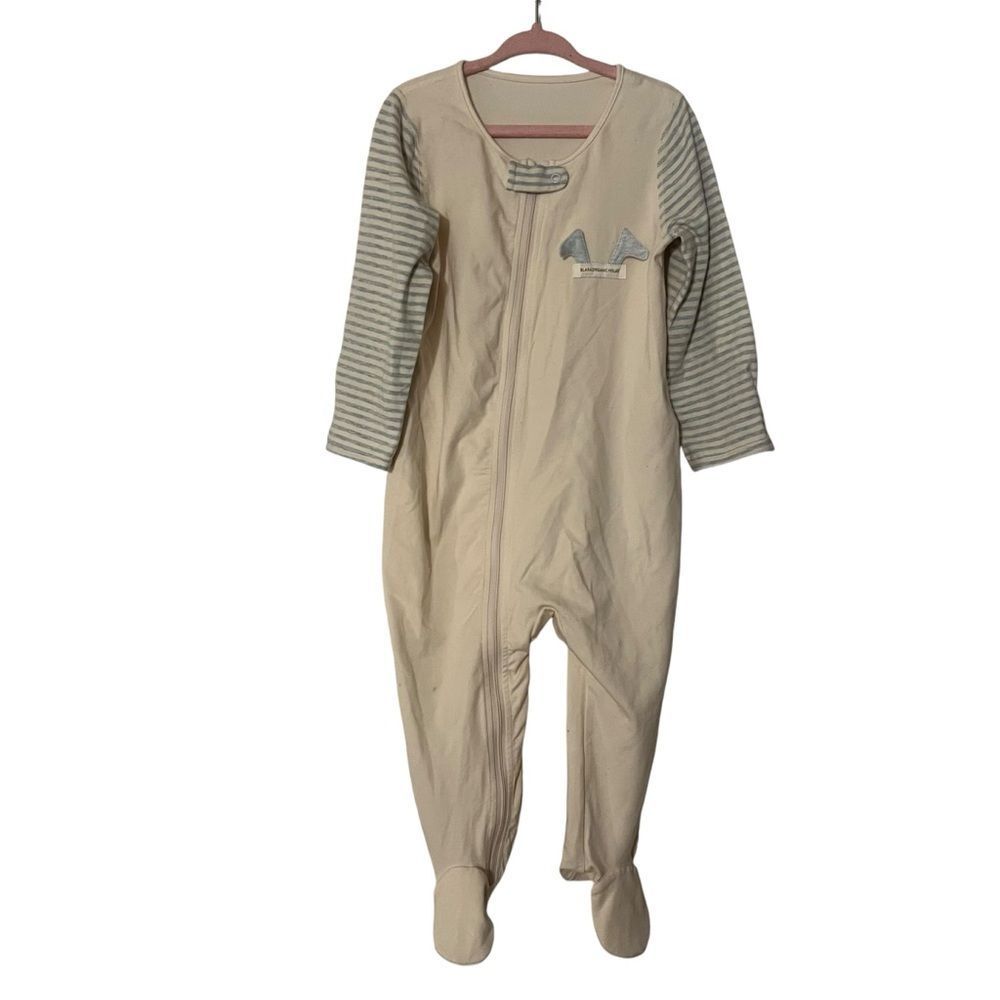 Blara Organic House Puppy Footed Long Sleeve Bodysuit Romper Beige 12-24 Months